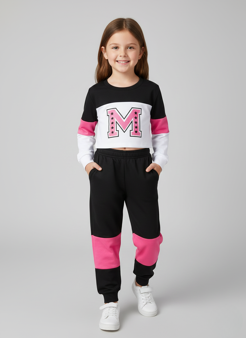 Hannah – Toddler Girls’ Letter Print Top and Patchwork Pants Set