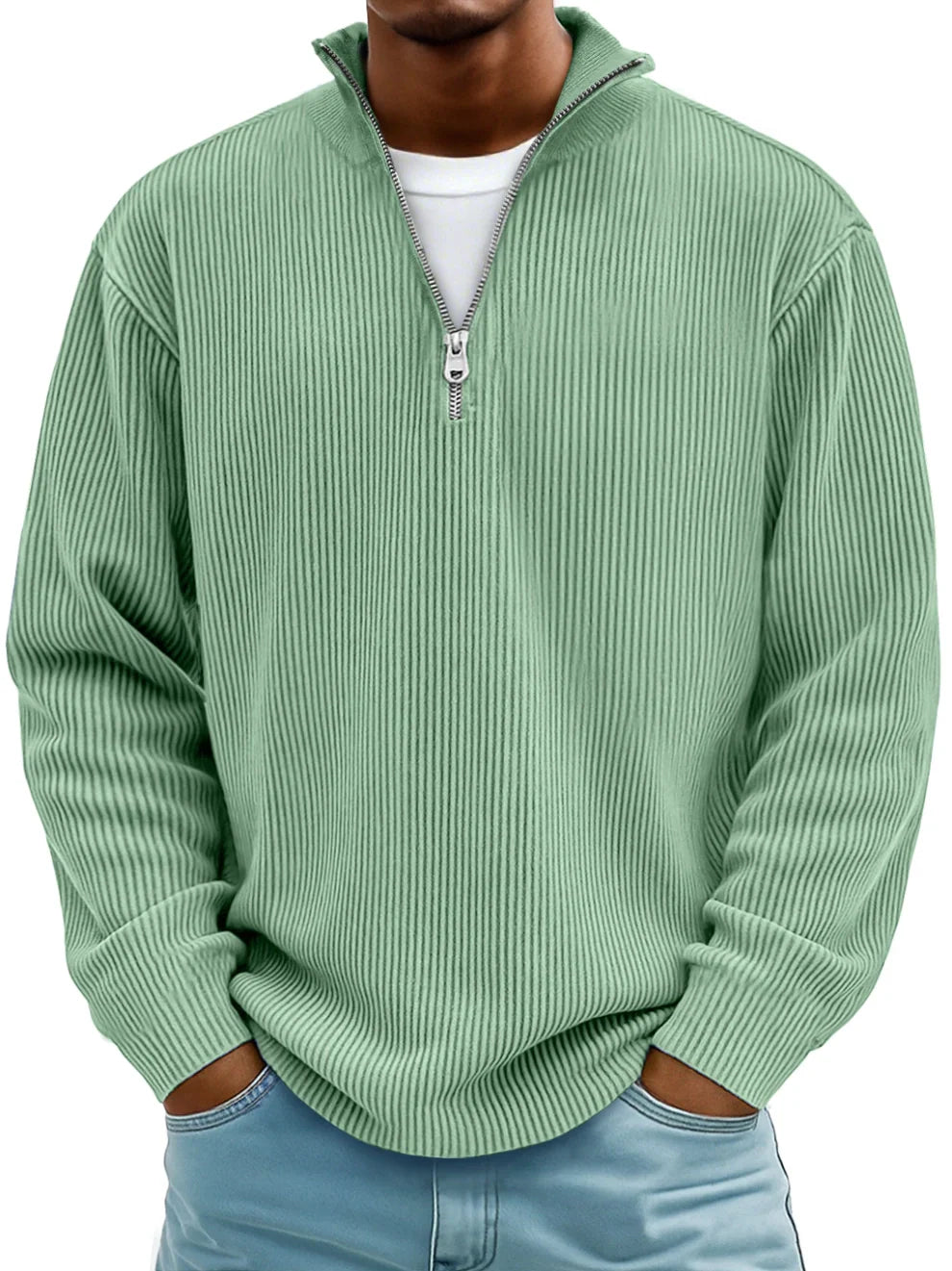 Rowan – Men’s Half‑Zip Ribbed Knit Sweater