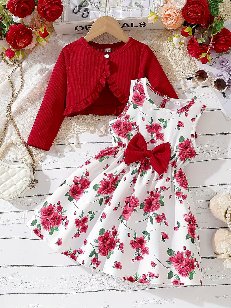 Aria – Girls’ Floral Dress and Ruffled Coat Set