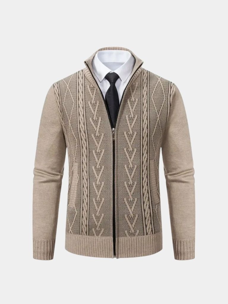 Luciano – Cable Knit Zip-Up Sweater