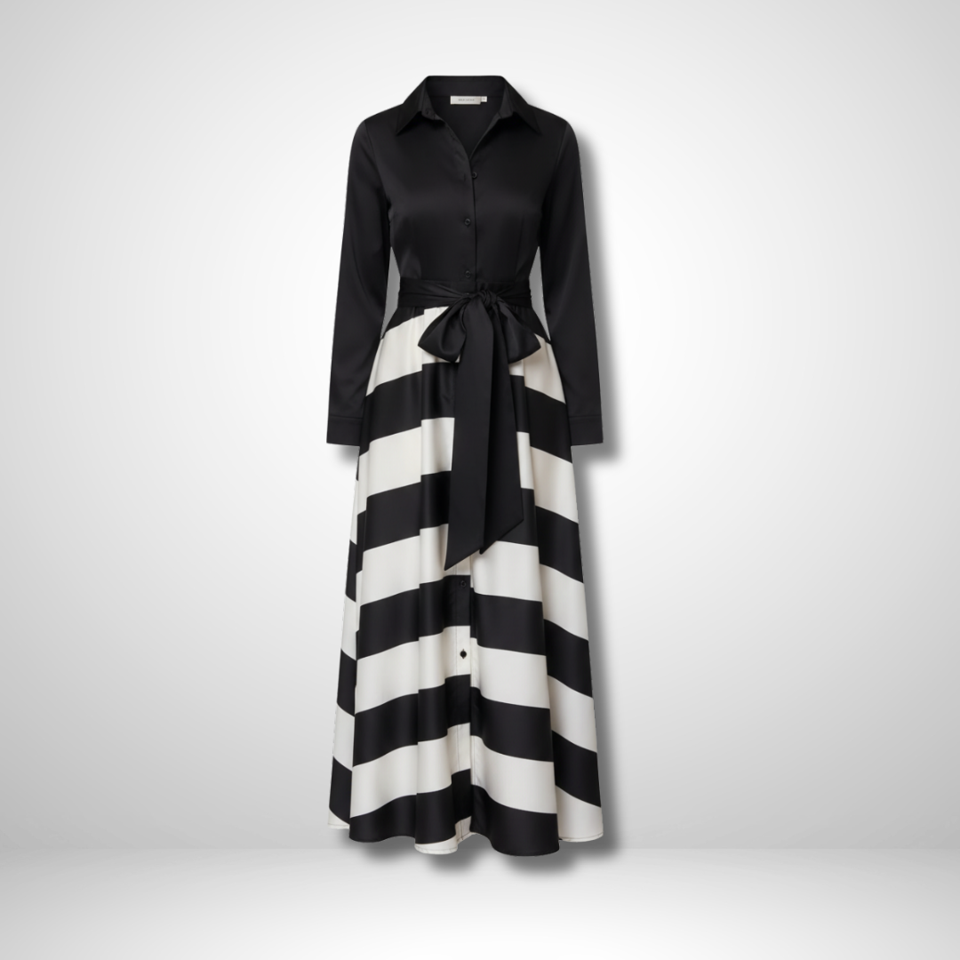 Margot – Women’s Long Striped Maxi Shirt Dress with Belt