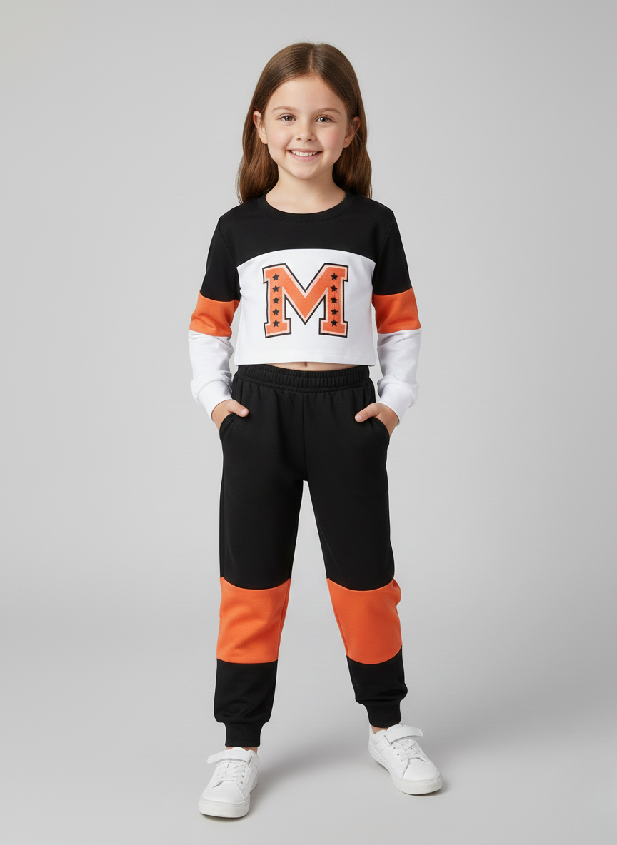 Hannah – Toddler Girls’ Letter Print Top and Patchwork Pants Set