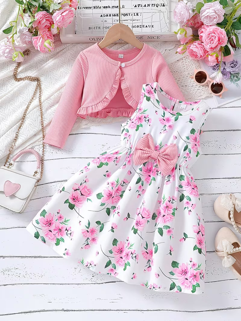 Aria – Girls’ Floral Dress and Ruffled Coat Set