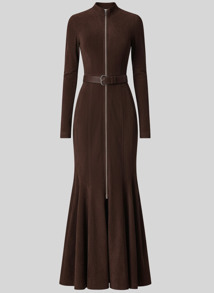 Ruby – Women’s Long Faux‑Suede Dress