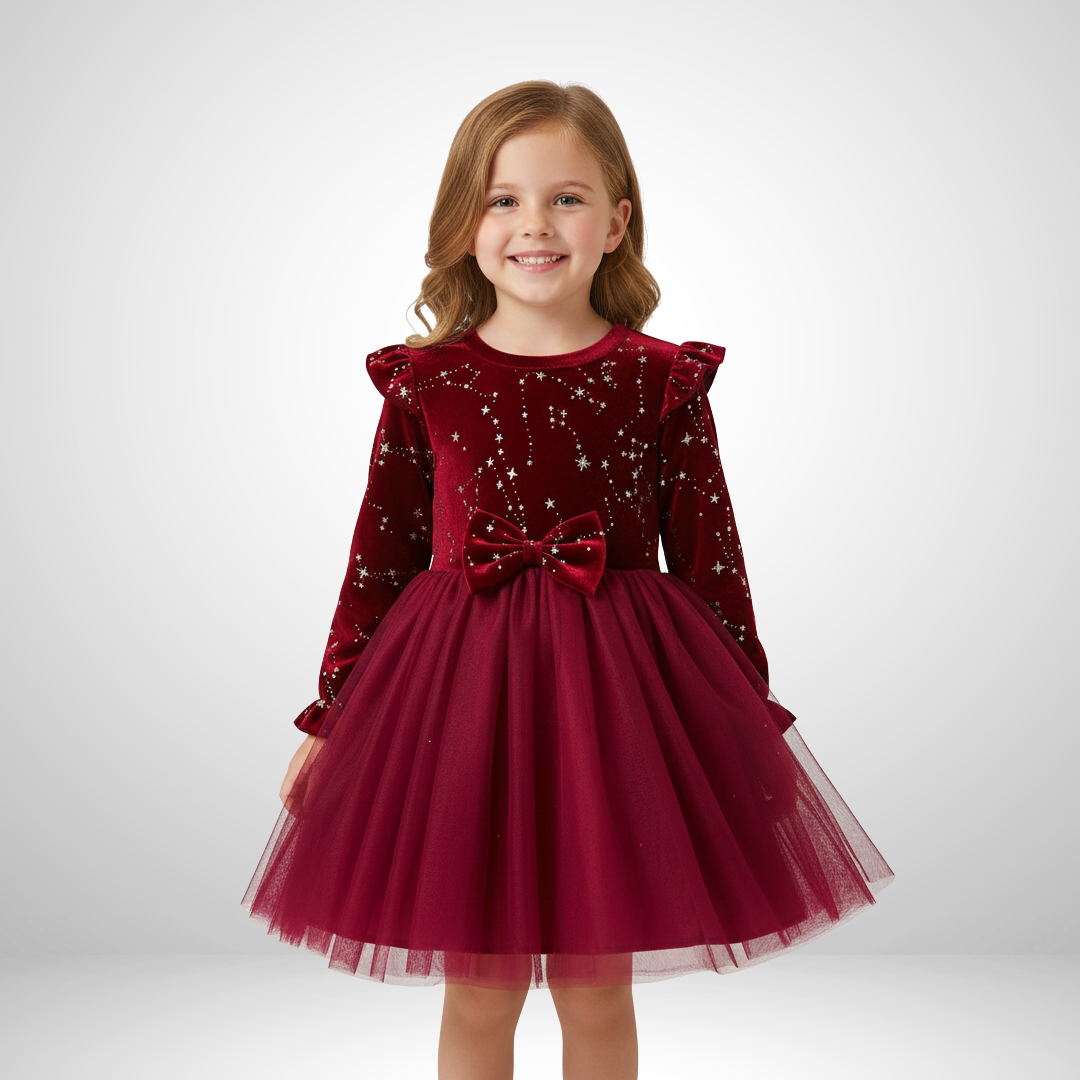 Abigail – Girls’ Velvet Star Mesh Party Dress