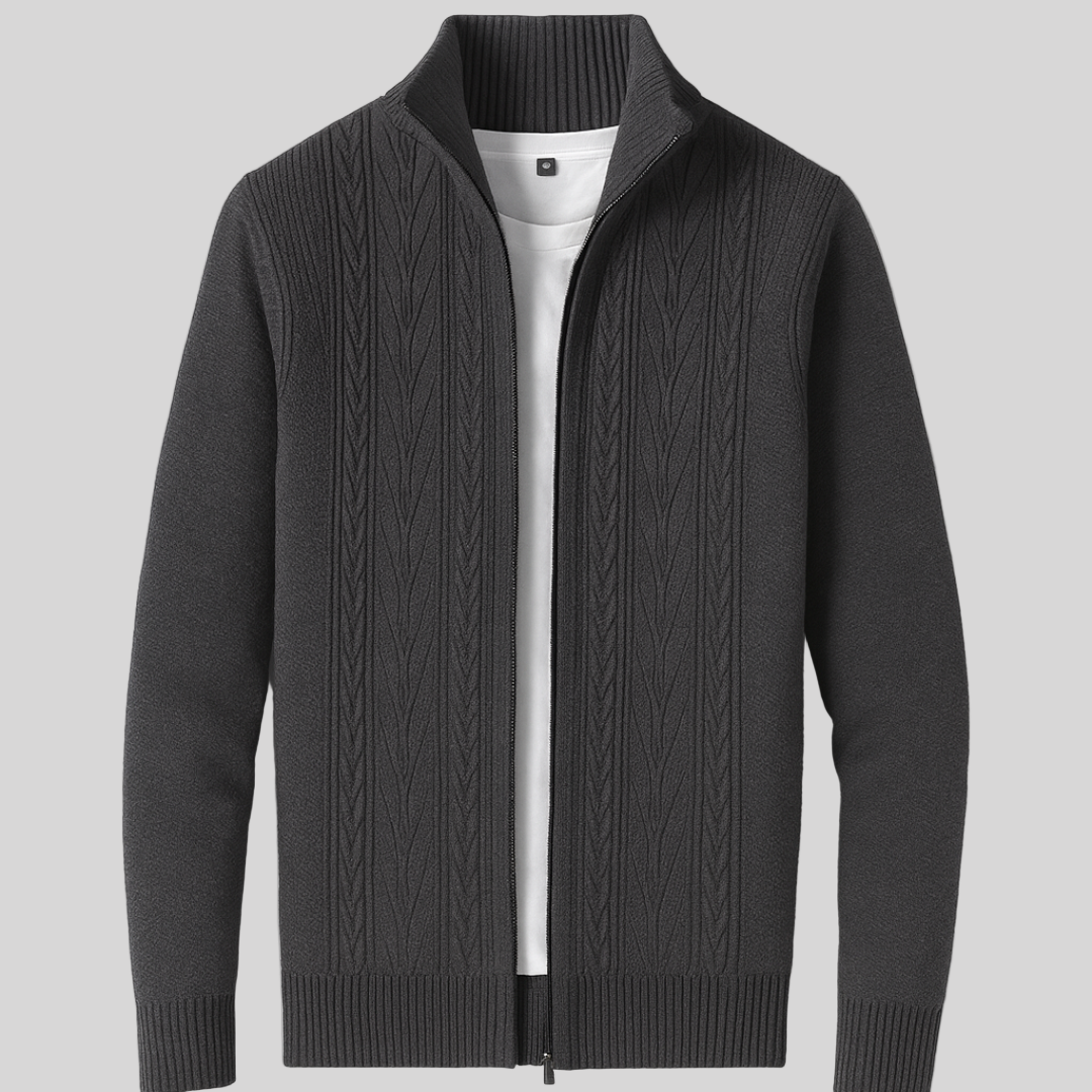 Luciano – Cable Knit Zip-Up Sweater