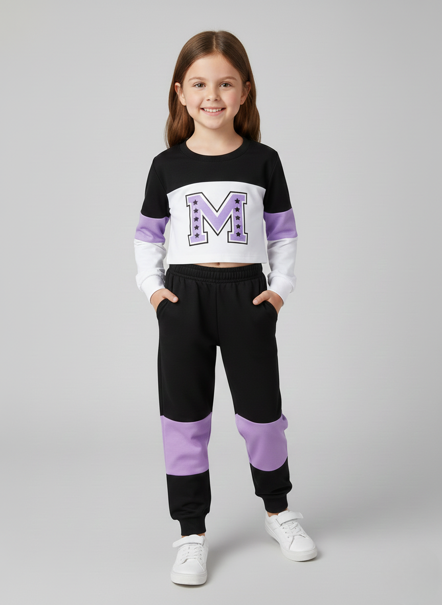 Hannah – Toddler Girls’ Letter Print Top and Patchwork Pants Set