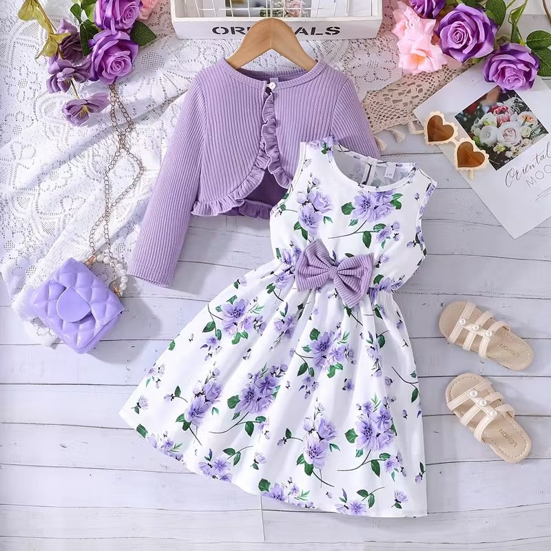 Aria – Girls’ Floral Dress and Ruffled Coat Set