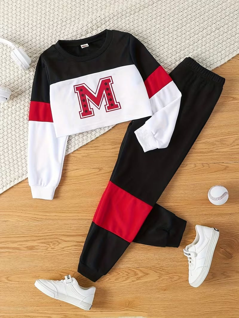 Hannah – Toddler Girls’ Letter Print Top and Patchwork Pants Set