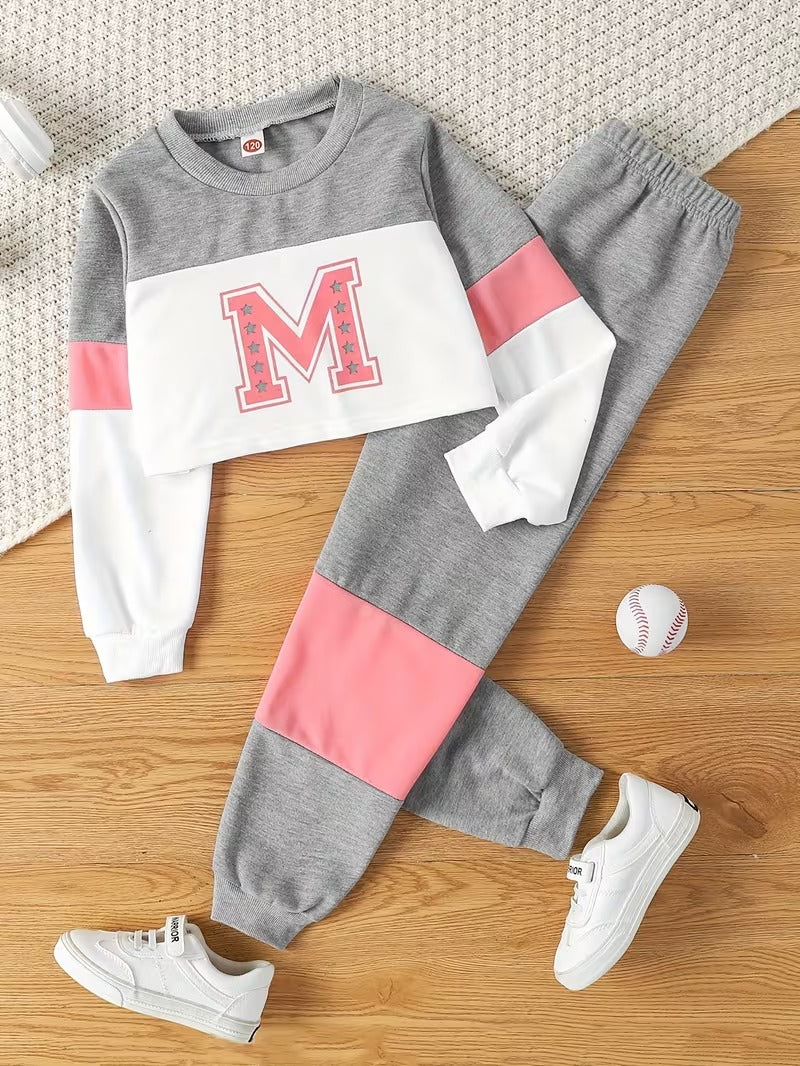 Hannah – Toddler Girls’ Letter Print Top and Patchwork Pants Set