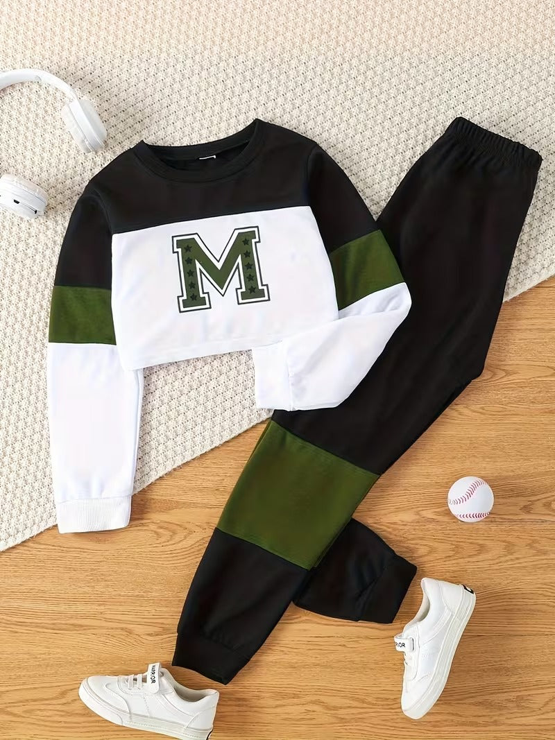 Hannah – Toddler Girls’ Letter Print Top and Patchwork Pants Set