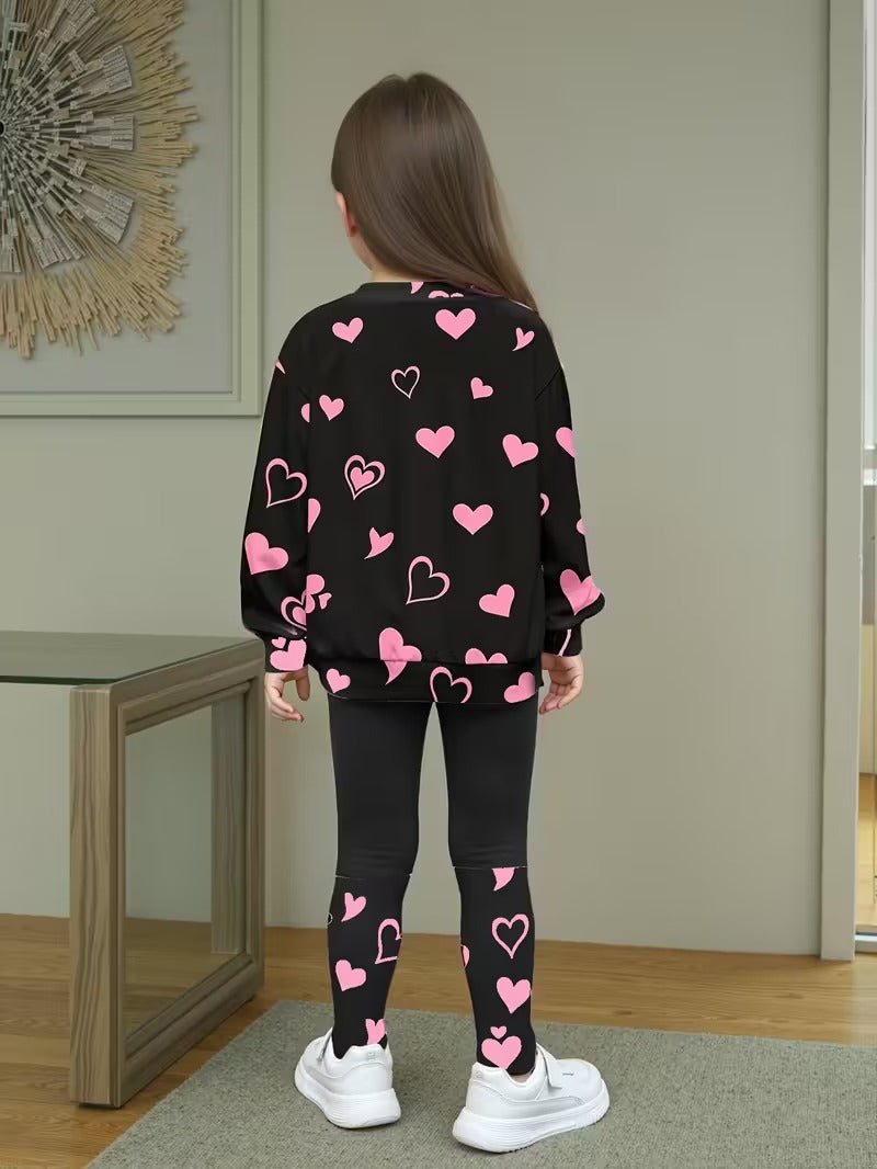 Nora – Girls’ Heart Print T-Shirt and Patchwork Pant Set