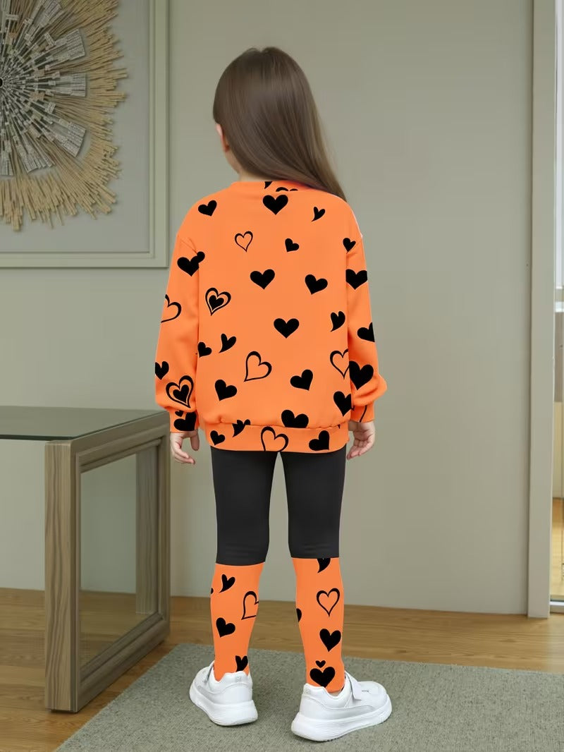 Nora – Girls’ Heart Print T-Shirt and Patchwork Pant Set