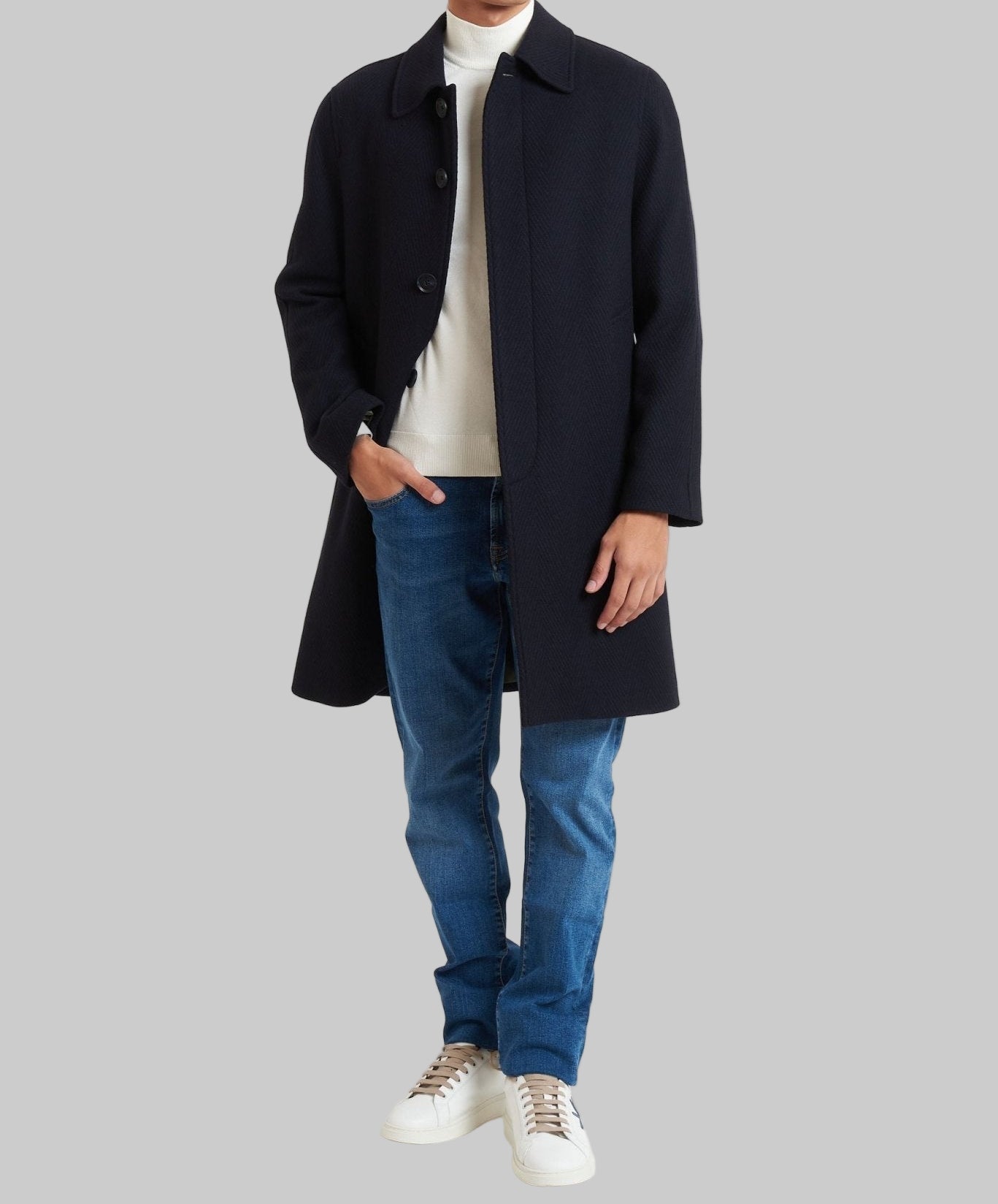 Adrian – Men’s Wool Blend Hidden-Button Overcoat