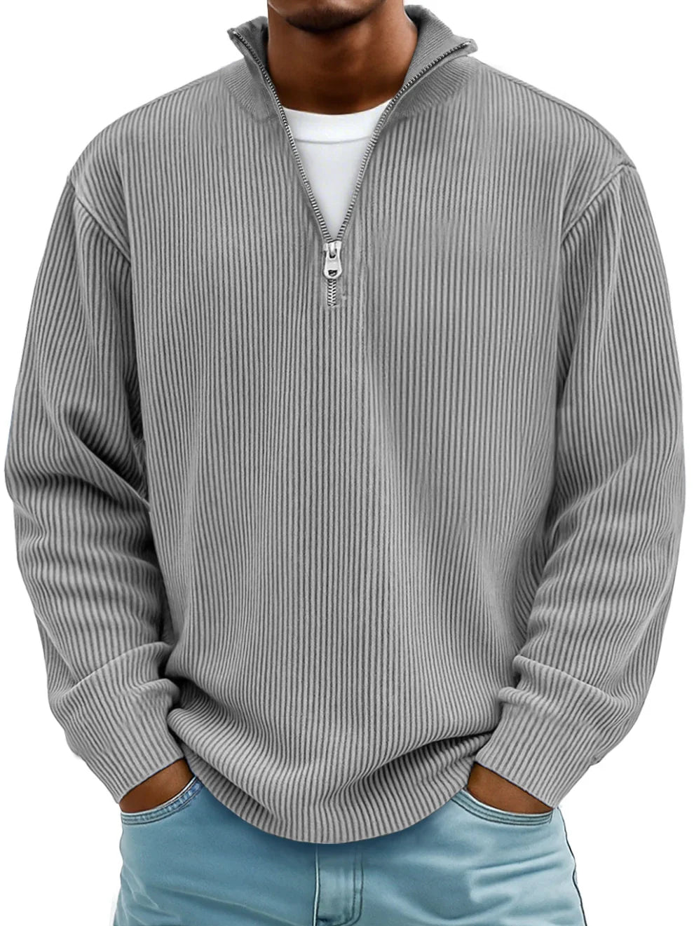 Rowan – Men’s Half‑Zip Ribbed Knit Sweater