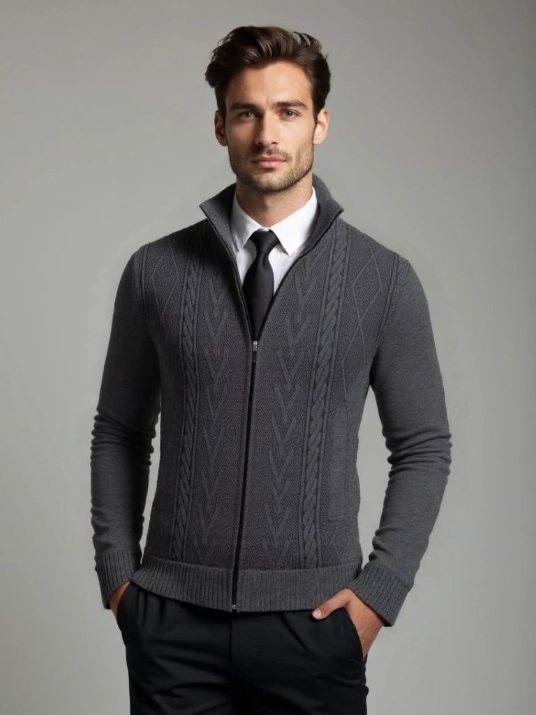 Luciano – Cable Knit Zip-Up Sweater