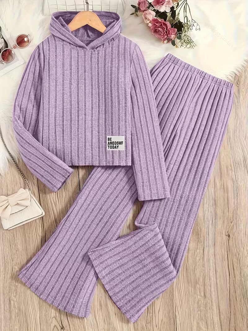 Zoey – Girls’ Hooded Long-Sleeve Two-Piece Flare Pants Set
