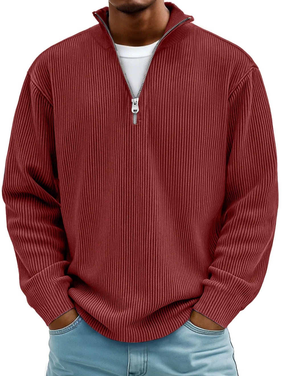Rowan – Men’s Half‑Zip Ribbed Knit Sweater