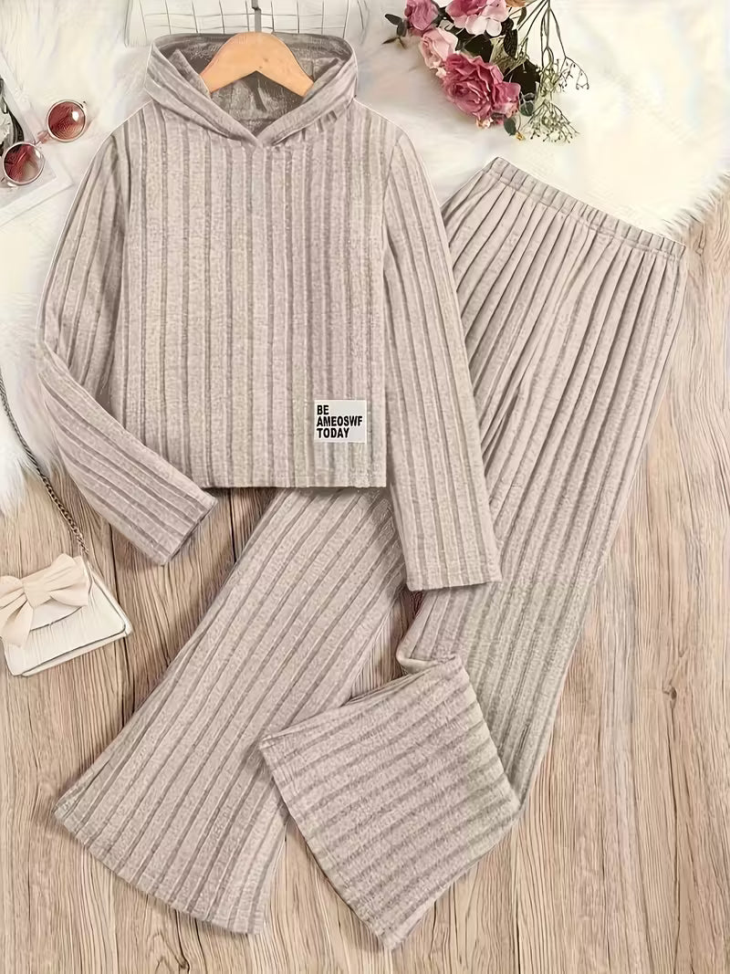 Zoey – Girls’ Hooded Long-Sleeve Two-Piece Flare Pants Set