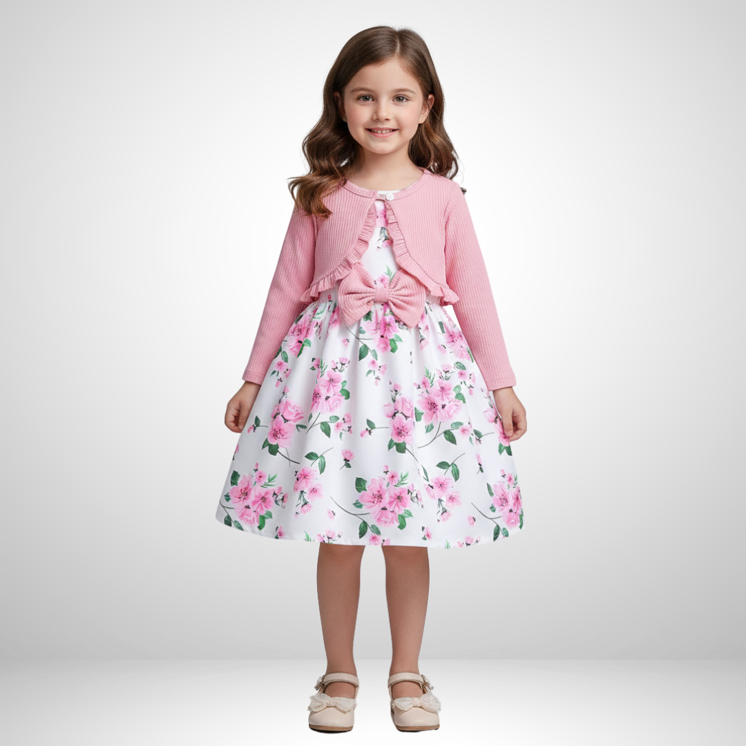 Aria – Girls’ Floral Dress and Ruffled Coat Set