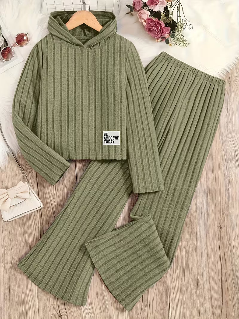 Zoey – Girls’ Hooded Long-Sleeve Two-Piece Flare Pants Set