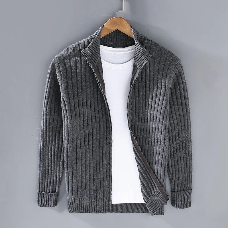 Lucas – Men’s Zip-Up Cardigan in Cotton & Shetland Wool