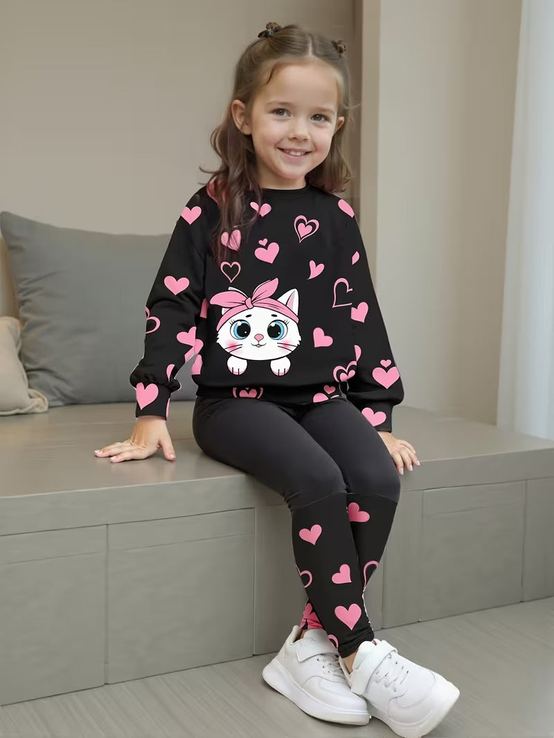 Nora – Girls’ Heart Print T-Shirt and Patchwork Pant Set