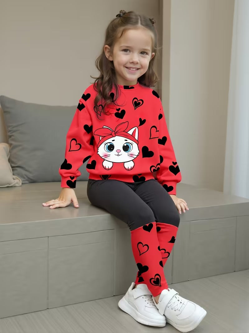 Nora – Girls’ Heart Print T-Shirt and Patchwork Pant Set