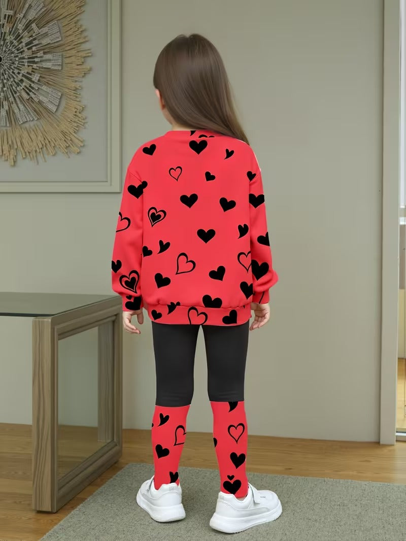 Nora – Girls’ Heart Print T-Shirt and Patchwork Pant Set