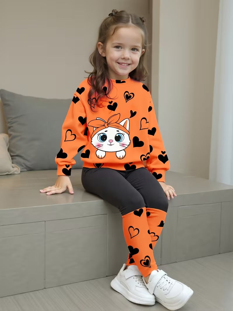 Nora – Girls’ Heart Print T-Shirt and Patchwork Pant Set