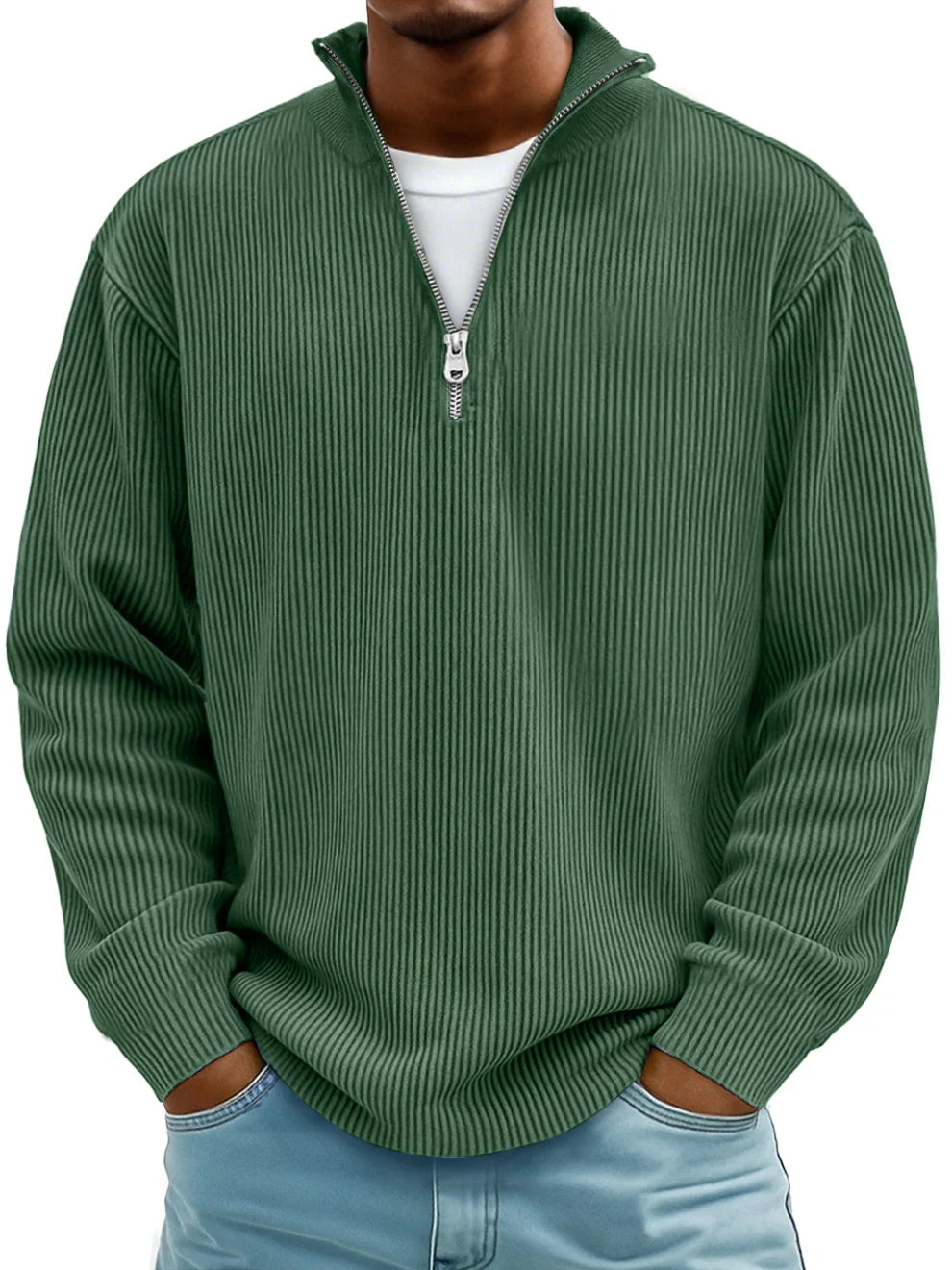 Rowan – Men’s Half‑Zip Ribbed Knit Sweater