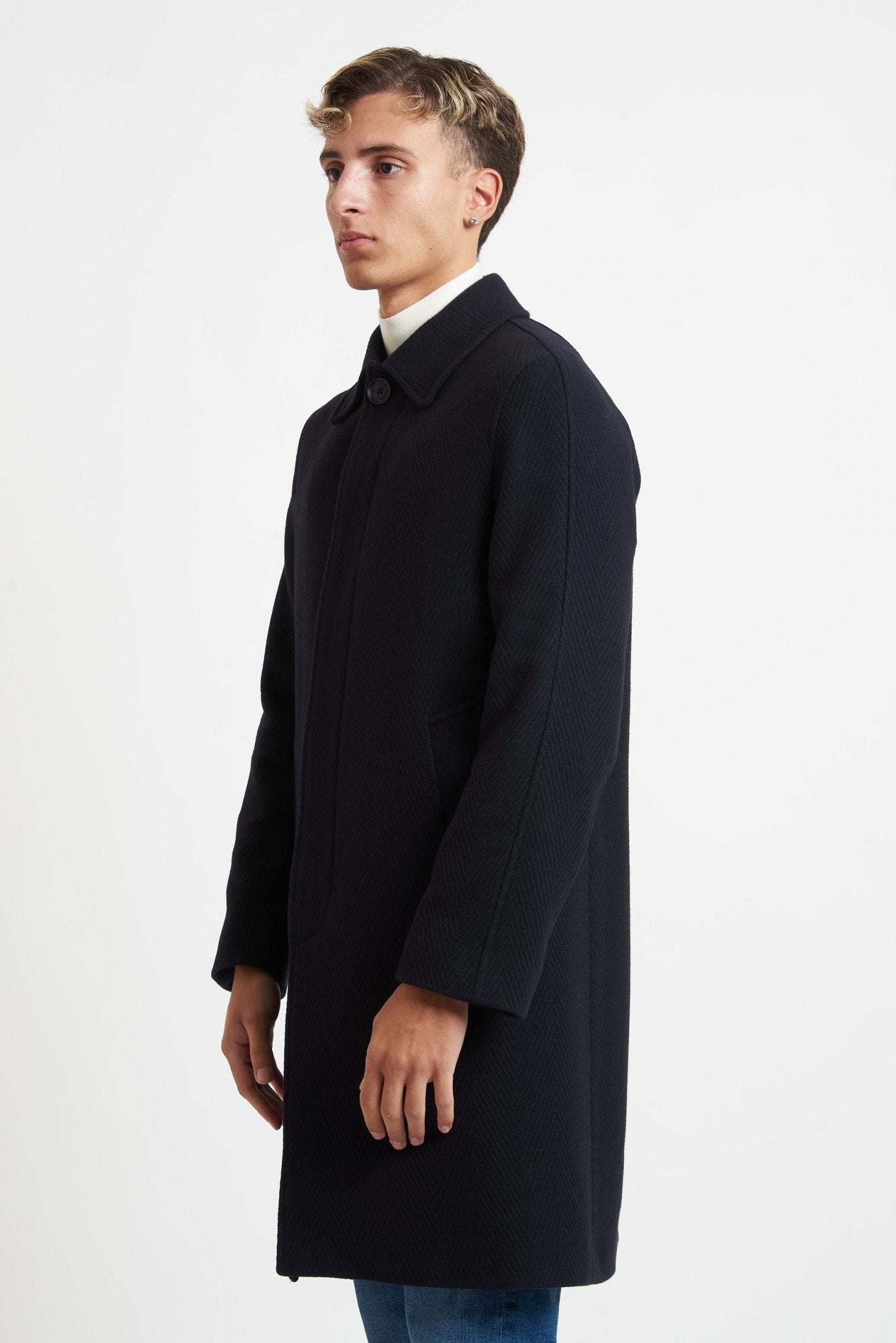 Adrian – Men’s Wool Blend Hidden-Button Overcoat
