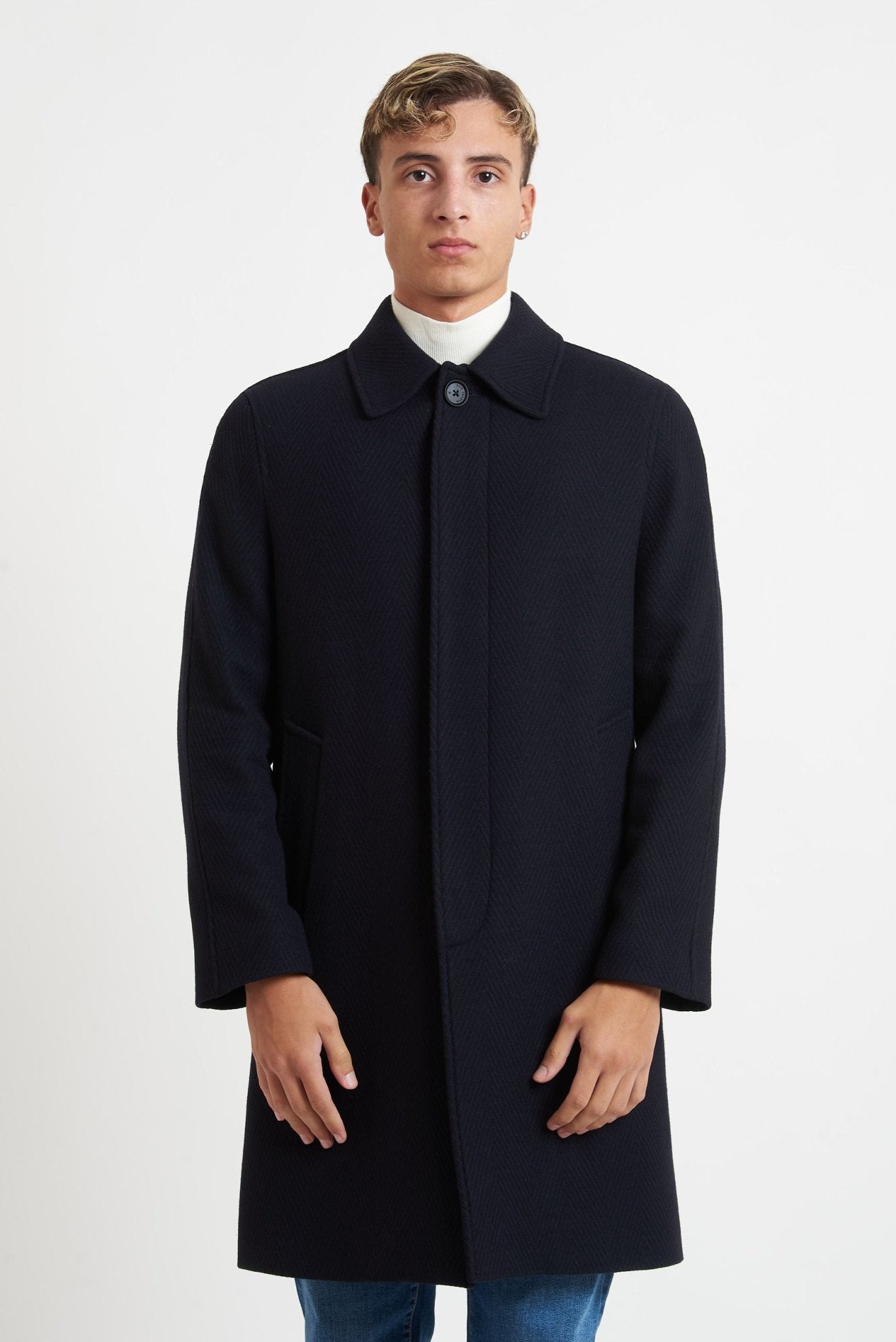 Adrian – Men’s Wool Blend Hidden-Button Overcoat